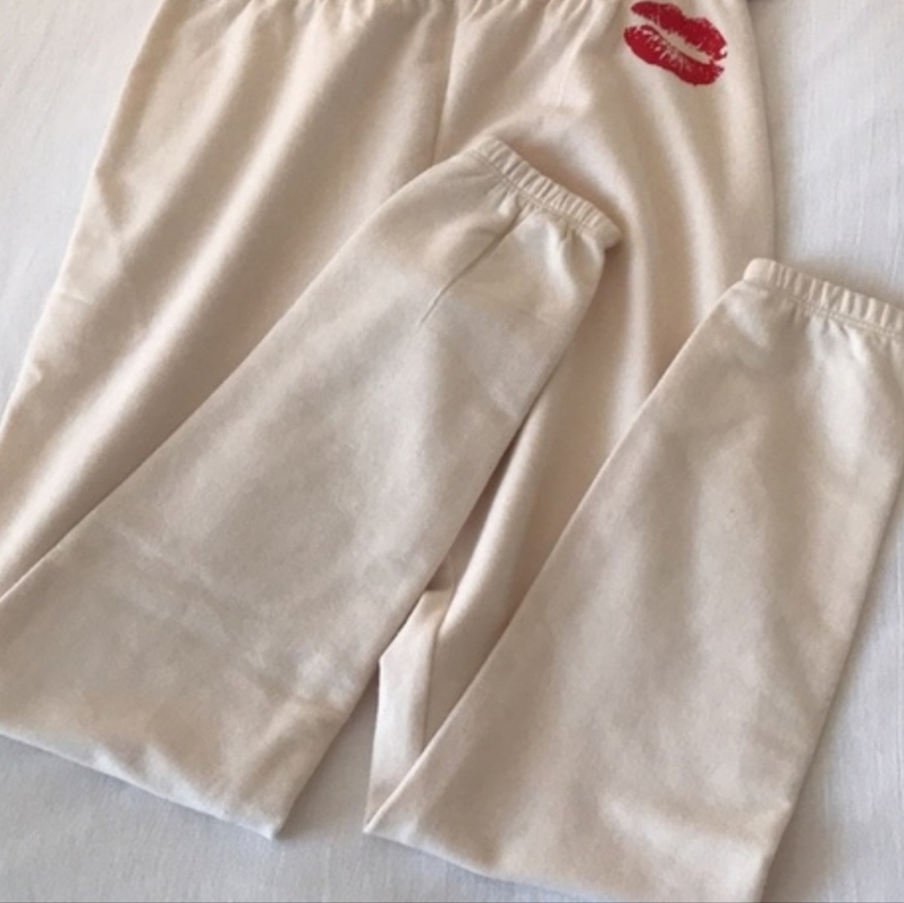 Wildfox Cream Sweatpants with Red Lip Design